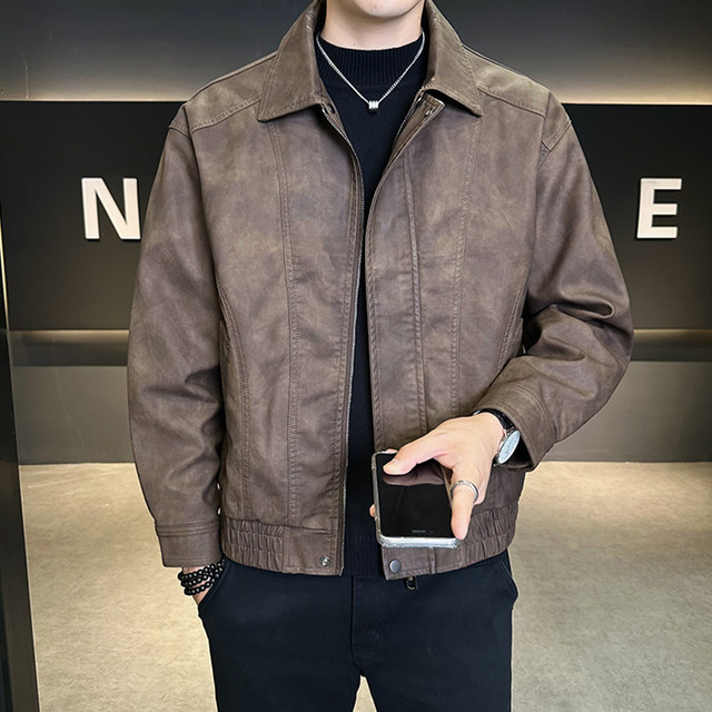 Retro leather jacket for men 2025 spring and autumn style fashion motorcycle jacket for men leather jacket for men lapel clothes short jacket for men