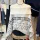 One-shoulder gray thickened Fair Island sweater for women in autumn and winter lazy style sweater loose turtleneck warm top
