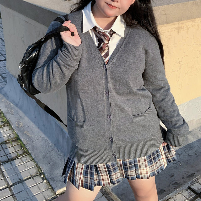 Achejia large size jk fat mm original Japanese college style cardigan long-sleeved sweater versatile slim jacket autumn