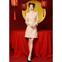 Autumn and winter cheongsam improved young girl little winter long sleeved flannelette thick warm new Chinese dress