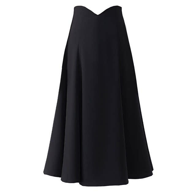 Commuting professional black suit skirt for women spring and summer design niche over knee long skirt high waist A-line large hem skirt