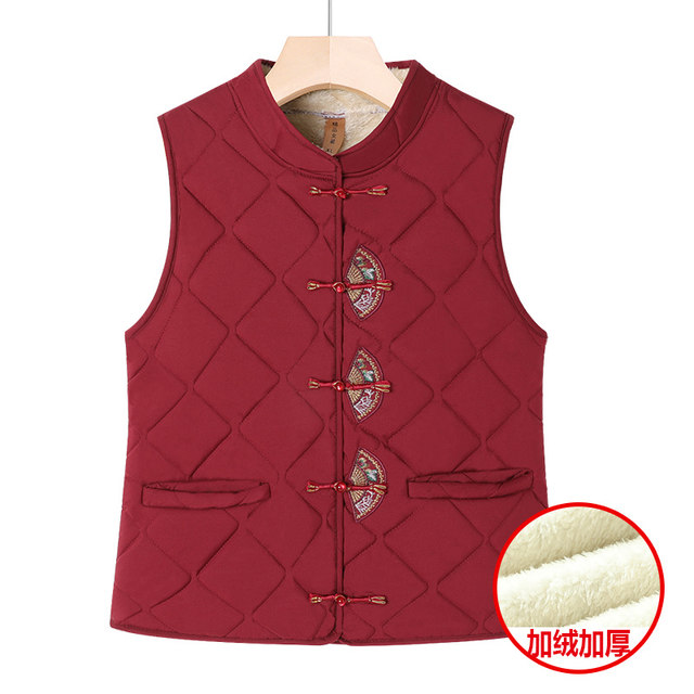 
Grandma's autumn and winter vest new style for elderly women's clothing plus velvet warm vest fashionable mother's clothing old lady's waistcoat