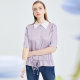 The same style of Matiannu women's clothing in the mall, the new purple printed shirt, white mid-sleeved short top shirt