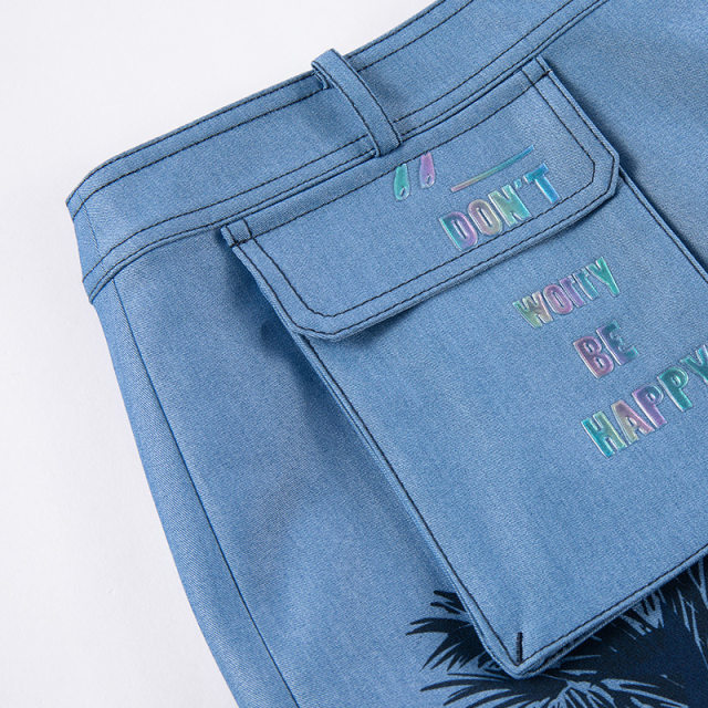 The same style of Matiannu women's clothing in the mall, the new blue denim print casual skirt and skirt are versatile
