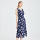 The same mall, the same Maziannuchun new blue printed V -neck dress, sleeveless vacation leisure lady
