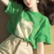 Green striped short-sleeved T-shirt for women 2025 new hot summer loose dopamine fashionable age-reducing top
