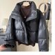European winter stand collar pu leather no-wash down cotton jacket for women fashionable small person thick warm bread jacket trendy
