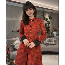 New Year War Robe 2024 Dragon Year New Chinese style National Style Flag Robe High-end Chic red dress woman spring