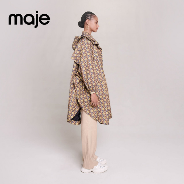 Maje Outlets Spring and Summer Women's Fashion Loose Print Hooded Trench Coat Top MFPOU01140