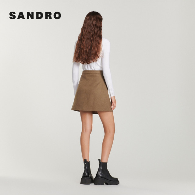SANDRO Outlets Women's Fashion Retro Button Decoration High Waist A-line Skirt SFPJU00749