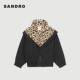 SANDRO Outlets Women's French Fashion Contrast Leopard Print Spliced ​​Zipper Jacket SFPBL00739