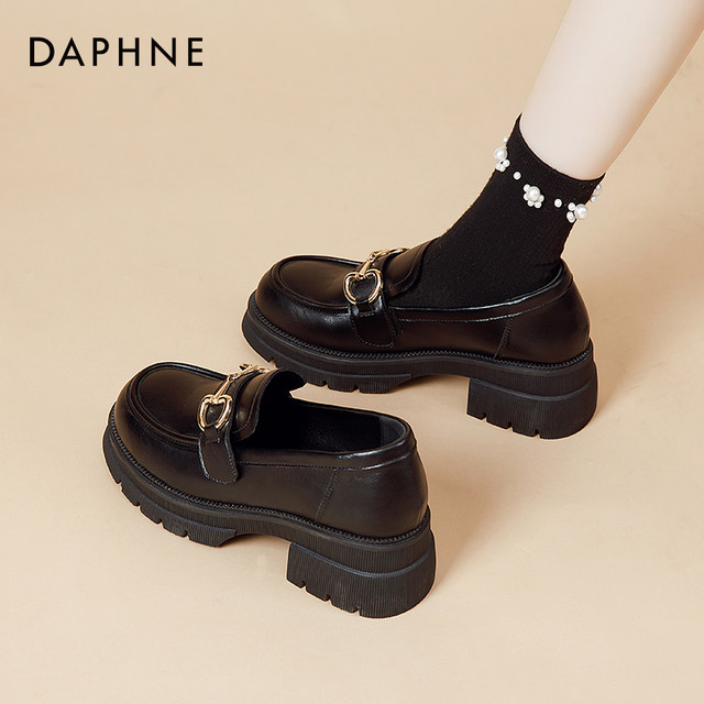 Daphne black height-increasing loafers for women with velvet popular thick-soled winter 2025 new one-leg spring and autumn small leather shoes