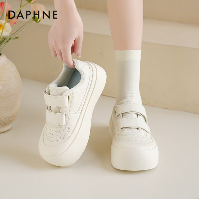 Daphne thick sole white shoes for women in autumn 2025 new Velcro big toe shoes white board shoes sports casual shoes