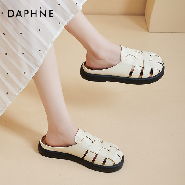 Daphne Roman sandals for women's popular 2025 summer sandals wearing hollowed-out woven semi-tork pig cage shoes

