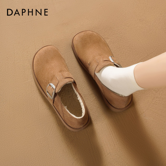Daphne plus velvet Birkenstock shoes for women winter 2025 new flat plush single shoes for women soft sole warm plush cotton shoes for women
