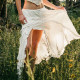 AOMR French gentle white ruffled flowing skirt for women on vacation style fairy lace-up waist slit long skirt