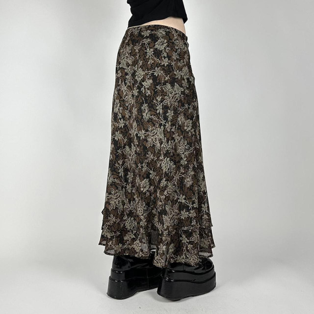 eilove Wasabi Medium-style mesh printed skirt for women with ruffle edge splicing low waist slim straight midi skirt