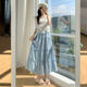 White skirt for women in spring and autumn 2025 new high-waisted slim A-line long skirt with small and fluffy cake skirt
