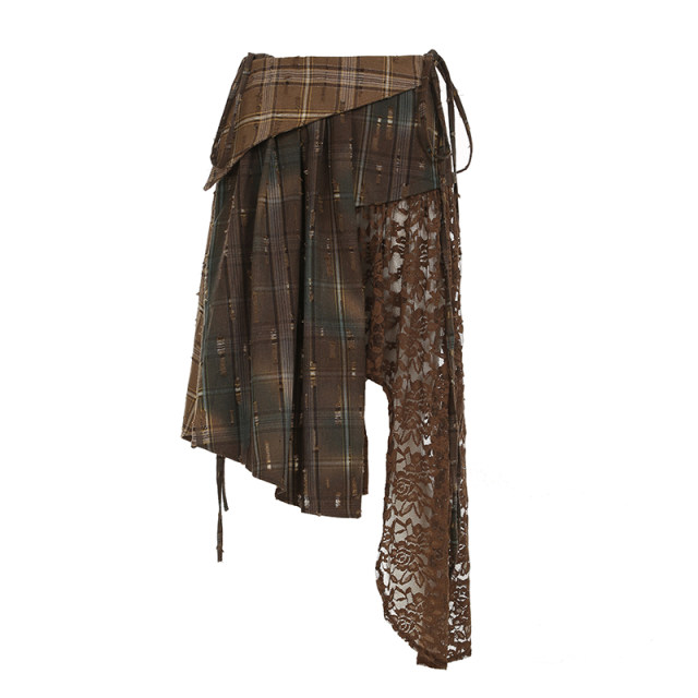 IUAE stray hippie light asymmetrical design skirt for women niche splicing retro midi skirt
