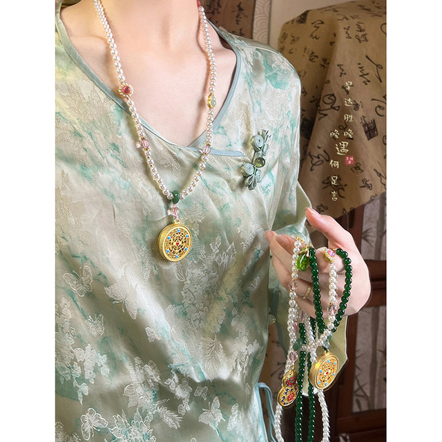 New Chinese style beaded pendant long necklace women's cheongsam sweater chain ancient style high-end light luxury national style accessories