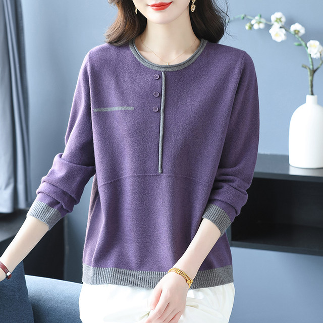 
Mom's clothing autumn low round neck sweater women's loose large size belly-covering top casual age-reducing spring and autumn bottoming sweater