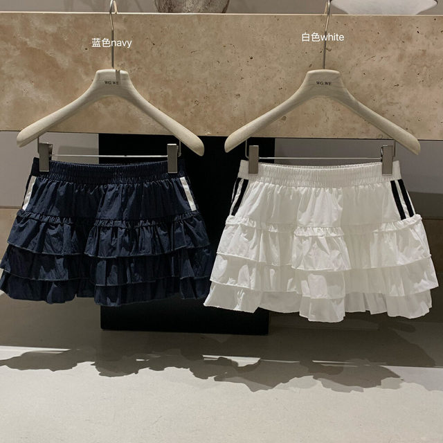 Sweet and cool versatile sporty style elastic waist short cake skirt for women's spring and summer American A-line white short skirt trendy
