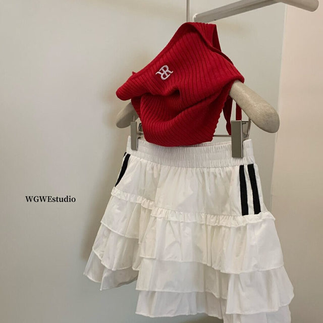 Sweet and cool versatile sporty style elastic waist short cake skirt for women's spring and summer American A-line white short skirt trendy