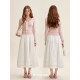 Kroche 25ss long cotton French embroidered lace spliced ​​high waist A-line skirt