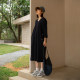 Yiao Spring 2025 new pure cotton loose casual slim large size over-knee slit long skirt base dress
