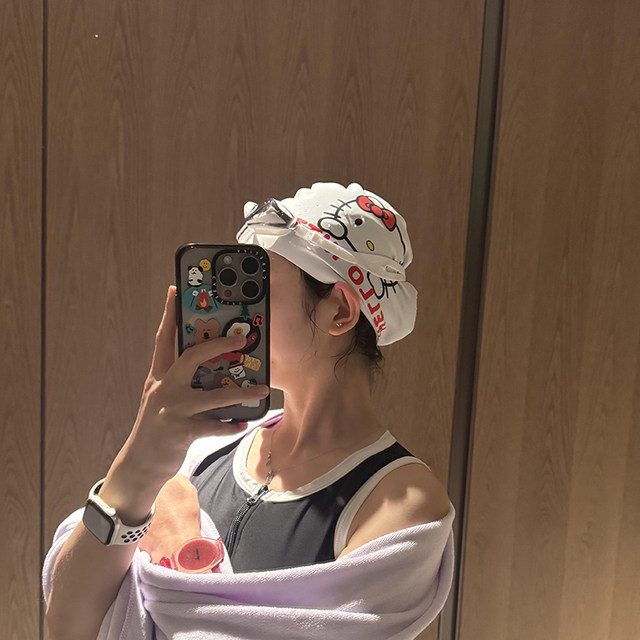 
Hello kt swimming cap for women's special waterproof, no-tie long hair, big head circumference, high elasticity, cute swimming cap for high appearance