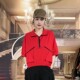 Contrast color pocket mid-sleeved top for women 2025 summer new casual bat sleeve zipper stand collar short-sleeved T-shirt
