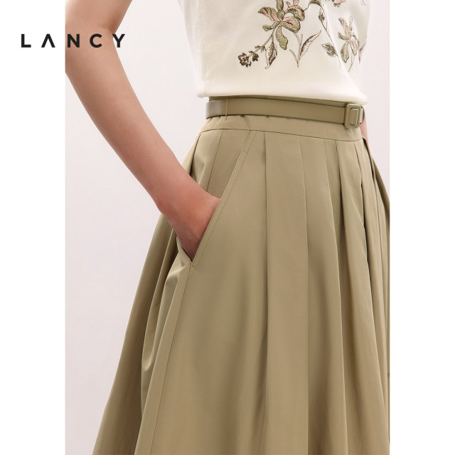 LANCY/Langzi 2025 summer new khaki high waist mid-length large sway temperament umbrella skirt casual skirt