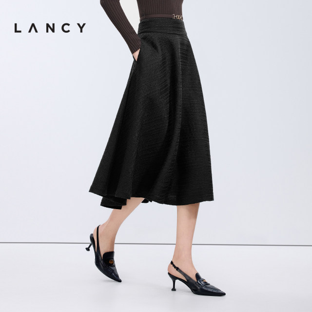 LANCY/Langzi 2025 Spring New High-end High-waist A-line Slim Mid-Long Umbrella Skirt Versatile Commuter Skirt
