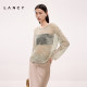 LANCY/Langzi 2025 summer new elegant hollow long-sleeved shirt perspective linen knit high-end top for women