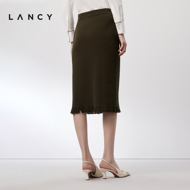 LANCY/Langzi 2024 autumn new knitted straight mid-length high-waisted skirt high-end elegant commuter skirt
