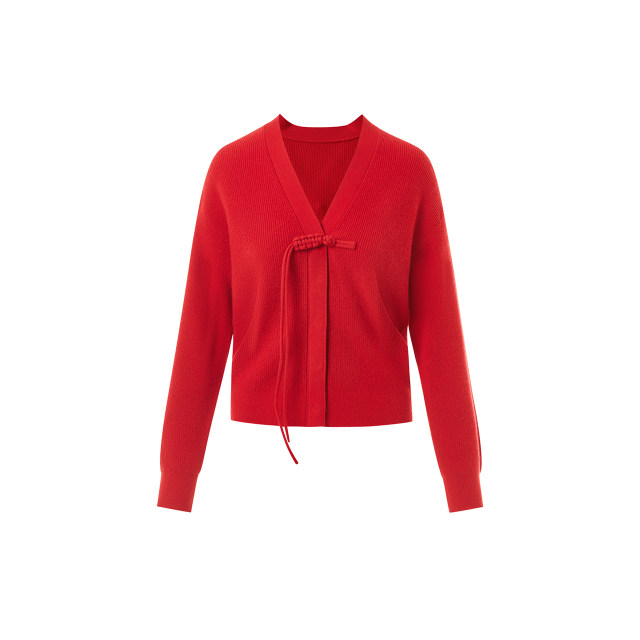 Lance/Langzi 2025 New Chinese New Chinese Big Red Knit Cardigan Vedic Wool Wool Cashmere Top Girl
