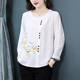 Cotton and linen embroidered shirt for women in three-quarter sleeves 2024 spring and summer new large-size shirt for women loose slim linen top
