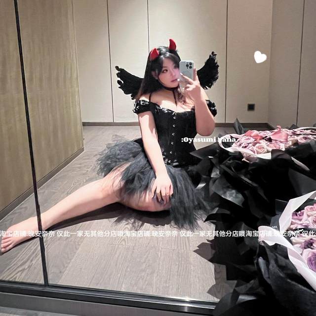 Good night Nana Black and White Angel*Large Size Halloween Sexy Sweet Lace Court Body Slim and Bottomed