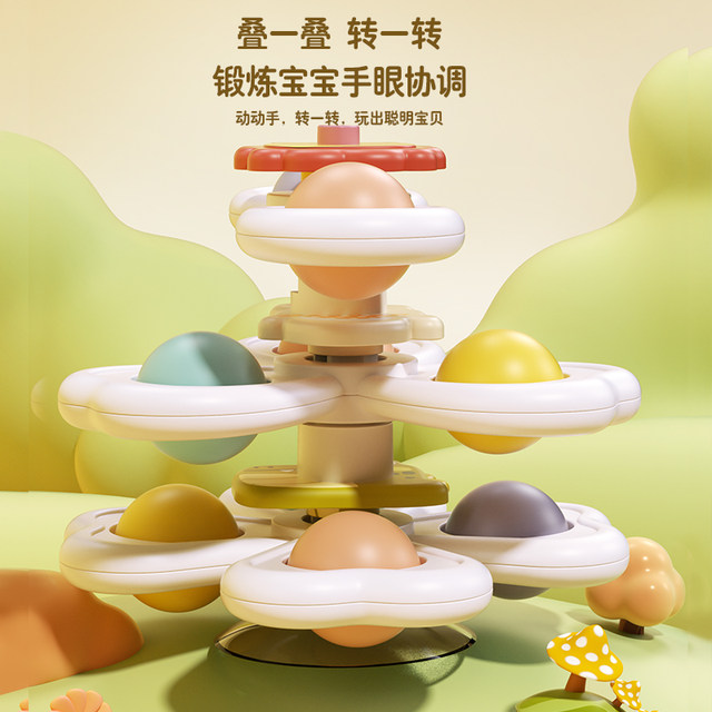 Baby suction cup spinner children's baby cartoon table bath car finger spinning toy 0-1 years and 6 months