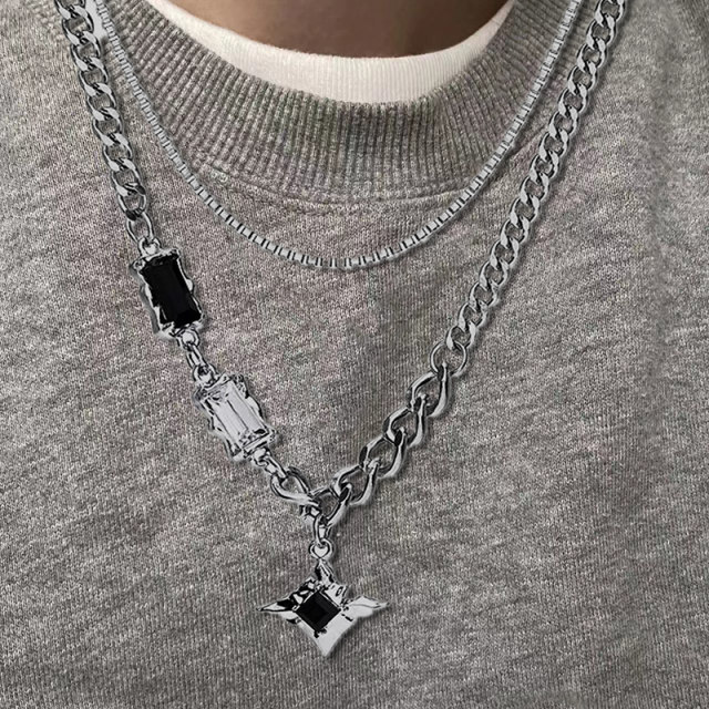 Star Double Necklace Men's Trendy Sweater Chain Light Luxury Niche Design Hip-Hop Style Couple Boys and Girls Clavicle Chain