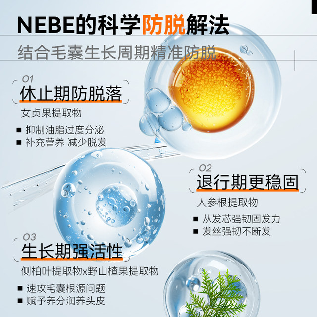 Nebe anti-hair loss shampoo, solid hair, oil control, fluffy, anti-dandruff, anti-breakage shampoo, Platycladus orientalis leaf essence, genuine for men and women