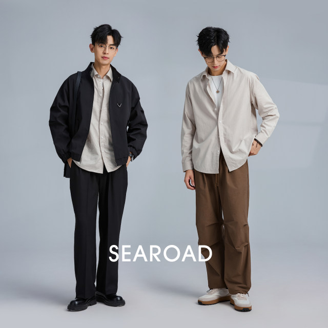 Marine highway brushed striped long-sleeved shirt men's spring and autumn Japanese casual pure cotton versatile jacket shirt