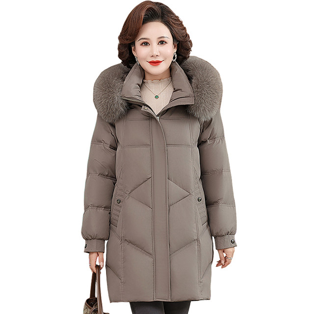 Yalu Mama Down Jacket Mid-Length Winter 2025 New Large Fur Collar Middle-aged and Elderly Women's Thickened Warm Jacket