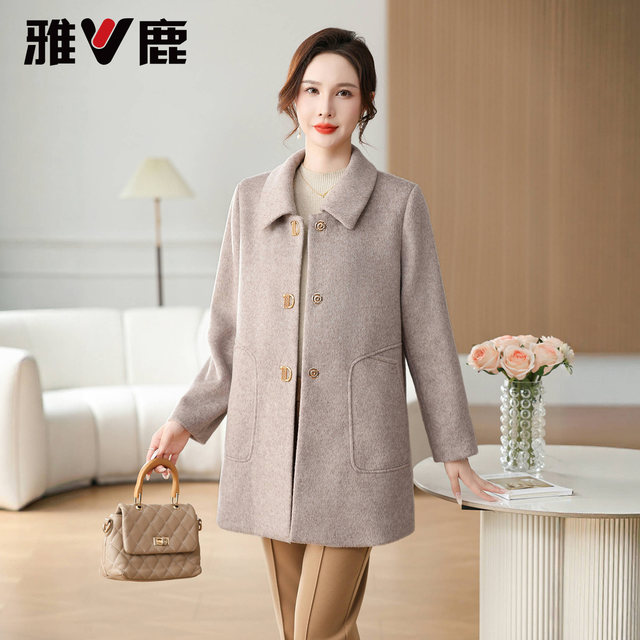 Yalu mid-length mother jacket for women 2025 autumn and winter new lapel loose casual middle-aged and elderly wool coat