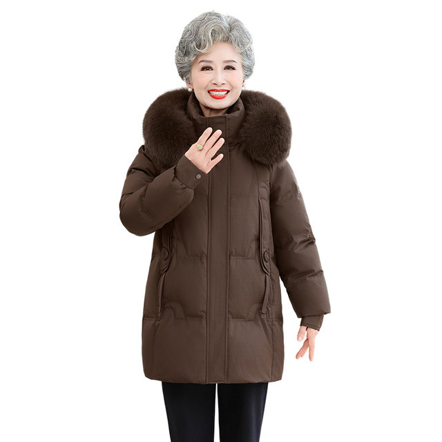 Yalu large fur collar thickened middle-aged and elderly grandma warm coat women's 2025 winter new mid-length down jacket