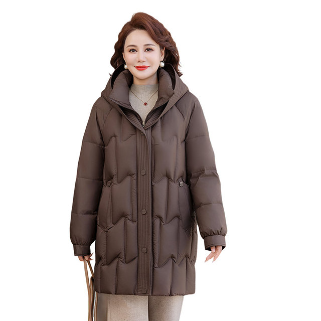 Yalu Mom Down Jacket Winter Clothing 2025 New Mid-Length Stand Collar Hooded Casual Warm Jacket for Middle-aged and Elderly Women