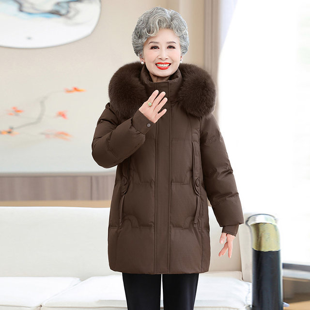 Yalu large fur collar thickened middle-aged and elderly grandma warm coat women's 2025 winter new mid-length down jacket