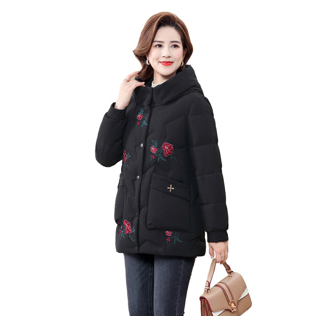 Off-season sale clearance Yalu mother's down jacket women's winter middle-aged and elderly hooded embroidered thickened warm jacket