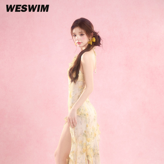 WESWIM vacation style swimsuit women 2025 new one-piece dress briefs bikini beautiful fairy island yellow