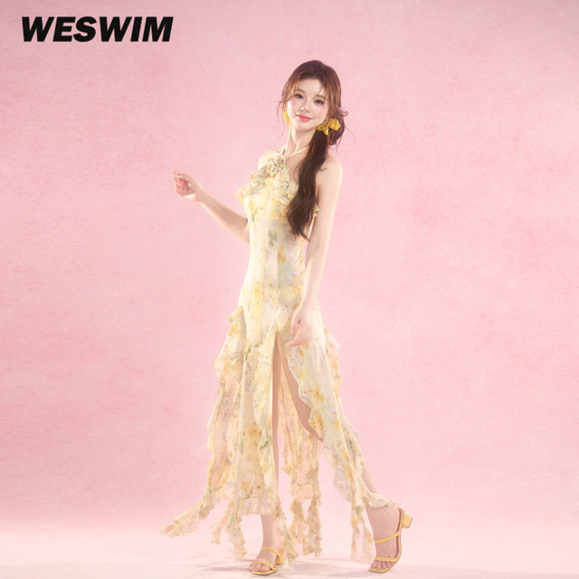 WESWIM vacation style swimsuit women 2025 new one-piece dress briefs bikini beautiful fairy island yellow